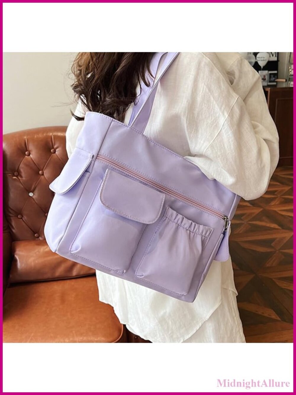 Large Capacity Shoulder Bag with External Pocket